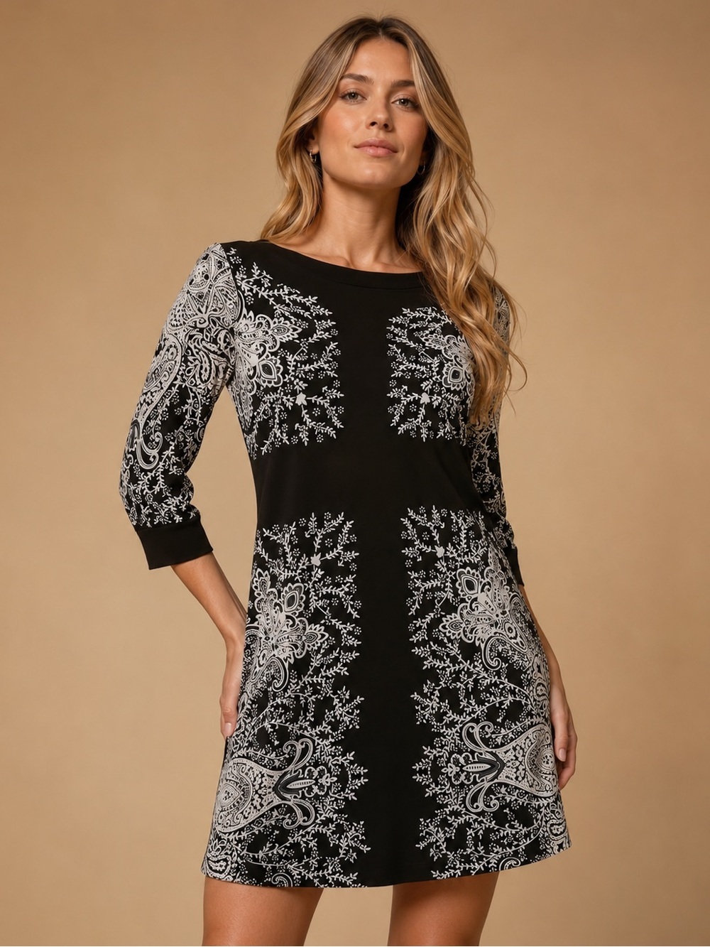 Eva Varro Black & White Paisley Sheath Dress Women's Small Career Chic